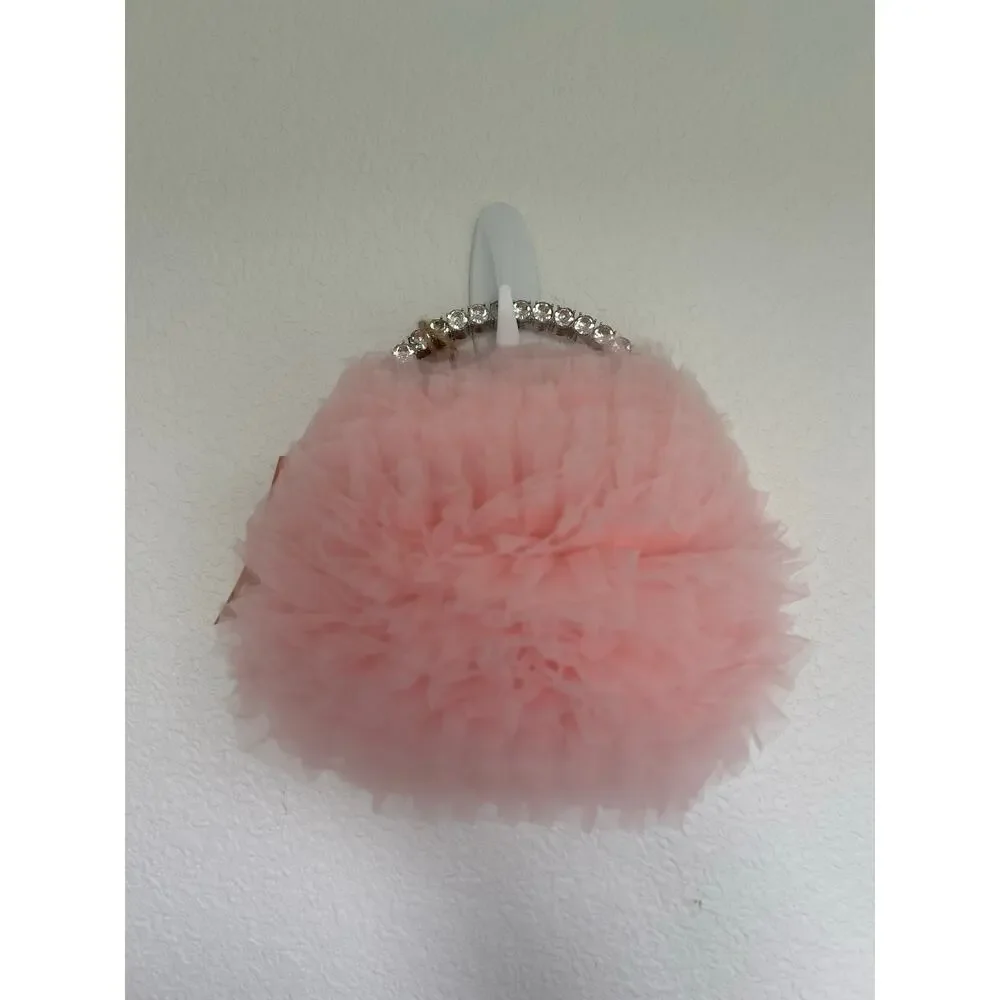 Jewel by Badgley Mischka Pink Tulle Layered Ruffle Pouch Clutch - OS